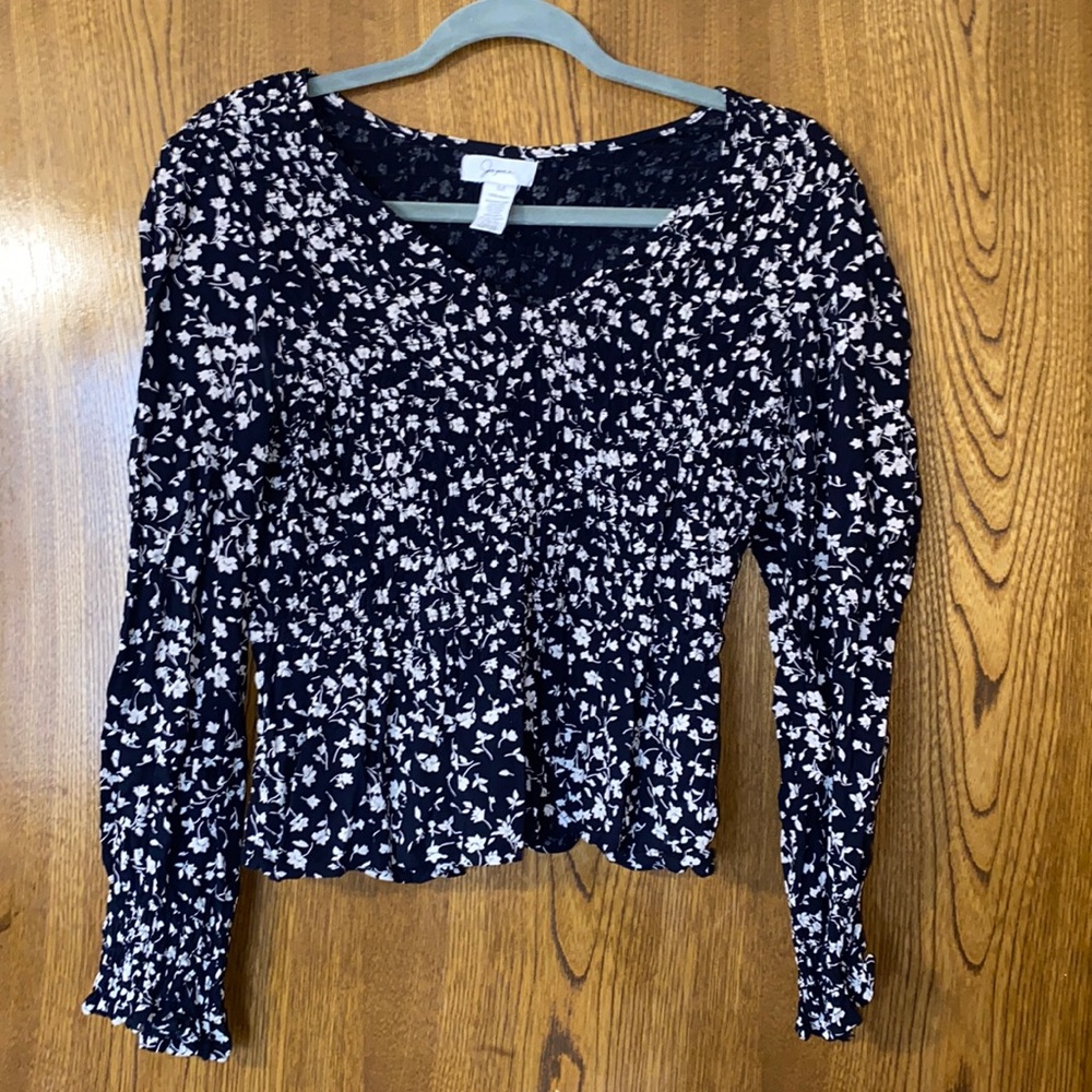 Japna Smocked Floral Cropped Blouse size medium